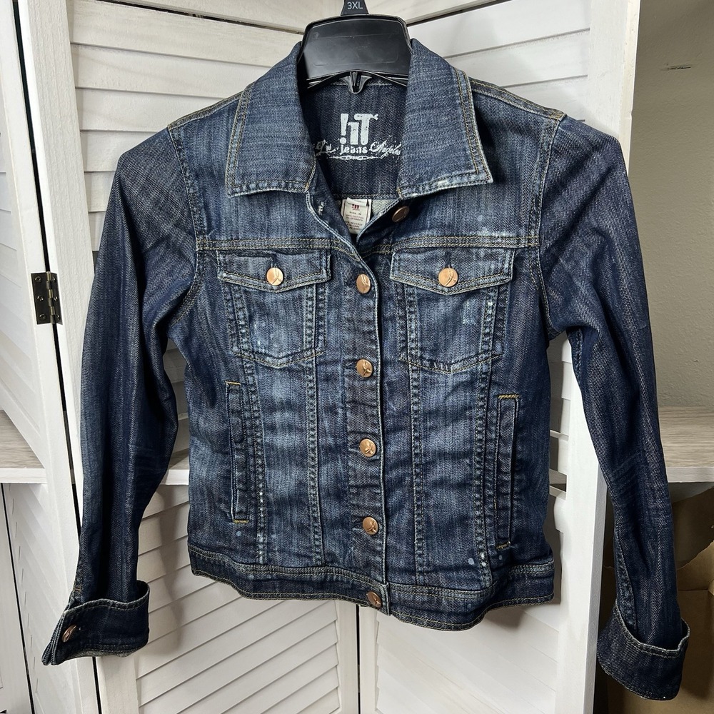 !iT Jeans Los Angeles Distressed Denim Jacket Women's Size Medium Super Cute!
